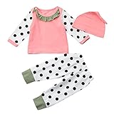 Tovadoo 子供服 ベビー服 女の子 トップス+ズボン+帽子 秋冬 長袖 可愛い襟 水玉柄 キュート パジャマ 保育園 旅行 プレゼント