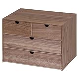 不二貿易 引き出し付き収納ケース 3段 突板 ブラウン 14057