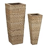 Household Essentials Decorative Wicker Tapered Floor Vase, Set of 2, Natural [並行輸入品]