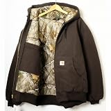 CARHARTT【カーハート】・正規品ダックワークジャケット/ダックパーカーアクティブジャケットダークブラウンxリアルツリー 裏地キルティング L