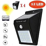 inverlee 4 x 12ledソーラーライトモーションセンサーワイヤレス防水セキュリティ屋外壁ランプ
