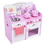 Kids木製Strawberryキッチン料理ごっこToy Playset機能かわいいいちごパターンノブとLargeストレージスペース