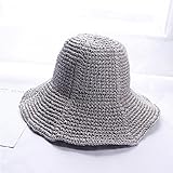 Hatrita-J 手作り鉤針ストライプ大ひさし麦わら夏日焼け止め漁師帽折りたたみ日除け草編み帽,e