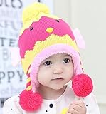 冬にオススメ 赤ちゃん ひよこ ボンボン帽子 0～4歳用 暖かい やわらか ニット帽 (レッド×イエロー)