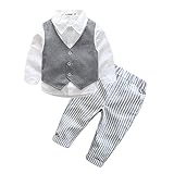 NiceYY ベビー服 キッズスーツ フォーマル シャツ ロンパーススーツ ３点セット シャツ ベスト パンツ ベビー 紳士風 男の子洋服 赤ちゃん 幼児 出産祝い 結婚式 撮影 記念日 誕生日 (ブ