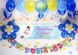A008☆BLUE風船セット■お誕生日を飾りましょ♪　【 写真+名前入り 横断幕♪】　誕生日横断幕　パーティー装飾用品　★横断幕＋バルーン装飾SET★　誕生日　飾り付...