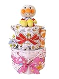 おむつケーキ アンパンマン 半袖ロンパース付き 2段 女の子用 ピンク B (パンパースM/サイズ80)