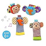 Abikaの赤ちゃんRattle、4個ベビー手首ラトルと足Rattles Finderソックスセット、ソフト動物Rattles Developmental幼児ベビーおもちゃベビーLearning Fu