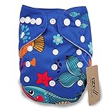 iZiv新生児1厚いおむつ付きオーガニック幼児防水/調整/再利用可能/洗えるポケット布おむつのフィット赤ちゃん0.5-3歳(海)