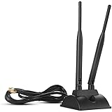 デュアルWiFiアンテナ、2m延長コードRP-SMAプラグ、2.4GHz / 5GHzデュアルバンドアンテナ磁気ベース、WiFi無線ルーターモバイルホットスポット信号を強化するために使用