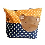 [クマ-オレンジ] Blanchoアップリケ キッズ ファブリック アート ミニ ショッパーバッグ/トートバッグ-Ｌサイズ（H)32.00cm* L)41.91cm* W)13.97cm）