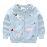 女児 女の子 子供服 長袖 ニットセーター ニット ウェア シャツ トップ セーター カーデ 春秋 可愛い 刺繍 ブルー