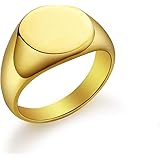 Valily Polished Round Signet Rings Stainless Steel/Gold/Black Customized Gift, Rings for Engraving Size 5-14