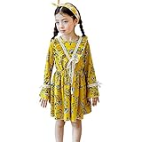 S&T　スプリングワンピース　子供服　女の子　小花柄　長袖　丸襟　膝上丈　フリル　ゴムひもウエスト　春秋　可愛い　プリンス　おしゃれ　100