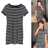 scastoeレディース用夏ビーチクルーネックストライプ印刷ボディコン半袖Tシャツドレス XL