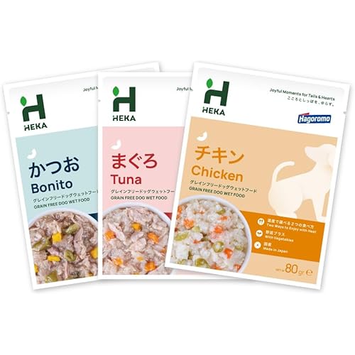 HEKA ドッグウェットフード 80g×3袋 犬用副食 まぐろ／かつお／チキン 各1袋 国産 電子レンジ対応 常温保存