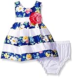 Sweet Heart Rose Baby Striped Floral Pleated Shantung Dress with Diaper Cover Blue/Multi 18 Months [