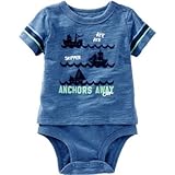 オシュコシュ OSHKOSH/ フロックドダブルデッカーボディスーツ ブルー ロンパース半袖 6ヶ月【並行輸入】