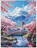 Lakymisy 5Dダイヤモンドアート 春の花 富士山と桜の花 手作り 絵画手芸キット 塗装キット フルドリル絵画 初心者でも楽しめる 手芸キット 壁飾り ホームルーム装飾 30*40cm