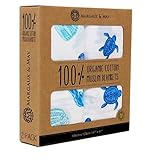 Organic Muslin Swaddle Blanket by Margaux & May - X Large Receiving Blankets - Turtles & Sea Shells 