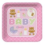 Teddy Baby Pink square 9'' dinner plates - pk8 by Miss Bo Peep