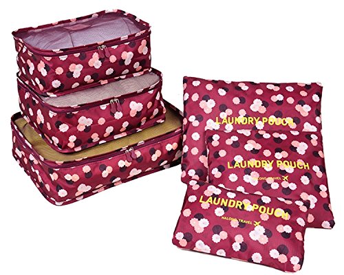 アレンジケース トラベルポーチ Abestbox® 旅行 6点セット 出張 便利 収納バッグ (レッド*花柄)