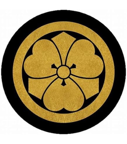 兜　等身大 家紋入り (丸に結び片喰) Amazon | 家紋シール 6446_丸に剣片喰(酢漿草) 3cm x 3cm 4枚セット 丸