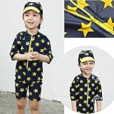 【 韓国スタイル子供服】 キッズ水着星柄 男の子★子供ビキニSandy beachビキニ三点セット Navy,130cm