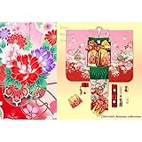 七五三 お正月に 7歳女の子 絵羽柄の子供着物フルセット(合繊)「桃、花車」STK665DnGRGG