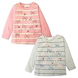 (ピンク/80cm)ベビー服 女の子 Tシャツ 長袖 ボーダー リボン柄 女児 ベビー