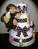 Diaper Cake - Pink Monkey Theme Handmade By Lil Baby Cakes - Gift For Baby Girl - Makes a Great Baby