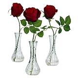 Home Indoor Decorative Tabletop Rose With Bud Vase (Set of 3) Red