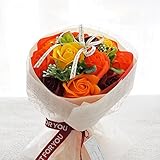 BIOフレグランスソープフラワー　Newローズブーケ　クリアバック・ギフトボックス付　お祝い　記念日　お見舞い　バレンタインデー　ホワイトデー　母の日　　 (パッションオレンジ【京小風呂敷セット】)