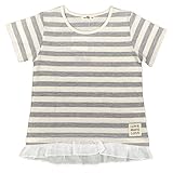 ガールズ|キッズ|トップス半袖[Kids＋G]裾 フリルつき|ボーダー柄 半袖Ｔシャツ|カットソー 女児|女の子|子供用 110cm グレー-アイボリー