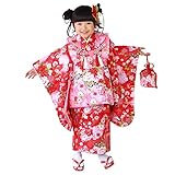 「【51】赤地に花車と牡丹/被布：ピンク」七五三 着物 3歳 被布着物7点セット