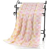 JINALV 肌にやさしい　子供　毛布　ベビーブランケット　大判　ひざ掛け　ガーゼタオル　子供バスタオル　ベビーケット　湯上りタオル　ふわふわ　タオル　赤ちゃん　70*140cm (ピンク)