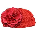 dzt 1968年冬ベビーキッド女の子暖かいかぎ針編みCoifフードヘアバンドヘッドバンドHeadwear Hat with Flower (レッド)