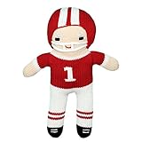 Zubels 100 % hand-knit Football Player Plush人形Toyレッドとホワイトですべての天然繊維