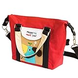 「ブルー犬-レッド」ダッフルトートバッグ(24.3*23.6*10.4cm)