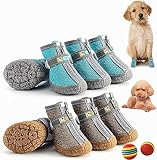 ドッグブーツ 犬靴 ドッグシューズ 犬用 室内 靴 小型犬中型犬ブーツ 犬 シューズ 雨靴 ペット 用 ブーツ 夜間反射テープ付き 肉球保護 履かせやすい 滑り止め 雨の日 通気性 愛犬のお散歩 介護 柔らかい 軽い メッシュシューズ 4個入り ドッグシューズ (ブルー,3#)