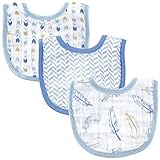 Hudson Baby Muslin Bib, Blue Feathers, 6.25 x 8.5 by Hudson Baby