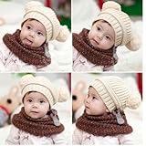 キッズ 帽子 もこもこ暖かニット ベビー用毛糸帽子 ボンボン付 かわいいニット帽くまちゃん耳付きベビー用ニット 帽子耳付き 子供帽子 ベビー帽子 キッズ帽子 (クリーム)