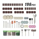 KKmooon 196点セット ミニルーター用 ビットセット 収納ボックス付き ロータリー工具 アクセサリーセット 1/8 インチシャンク サンディング 研削 ブラッシング 研磨ビット グラインダー用