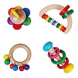 Greencherry ( TM ) Set of 4 : Wooden Baby Rattle Musical Teething Grasping ToyアクティビティおもちゃDevelopment