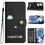 CASAFUNY Motorola モトローラ Moto g64 5G/Moto g64y 5G ケース 手帳型 おしゃれ カバー MOTOROLA g64 5G ケース 人気 保護カバー モトローラ moto g645g スマホケース 耐衝撃 PUレザー 携帯カバー モトg64 / g64y 5G ケース 手帳型 可愛い猫柄 スマホカバー マグネット式 カード収納 スタンド機能 (ブラック)