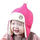 yougheny 可愛いベルベットキャップ ミミ保護　厚手　ロゴ 赤ちゃん帽子 新生児 子供 防寒帽子 秋冬 女の子 男の子 オシャレ 誕生日 出産祝い (ローズレッド)