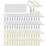 SHULLIN ピアスフック バネ付き タイプ 120点セット ピアスアクセサリーパーツ ピアス フック パーツ 銀メッキ 925 丸玉付き 釣針ピアス ジュエリー用 パーツ 金属アレルギー対応 手作り ハンドメイドDIY材料 手芸 素材 (シルバー+ゴールド（各30）