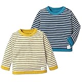 ベビー服 男の子 Tシャツ 長袖 ボーダー柄 ワッペン装飾 接結天竺素材 (2.ネイビー/90cm)
