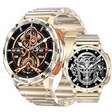 JUSUTEK 2025 人気 スマートウォッチ 通話機能付き 1.43インチAMLOED腕時計 女性機能 音楽プレーヤー Bluetooth5.2 天気予報 歩数計 消費カロリー 軍用規格 アラーム 長時間使用可能 着信電話,Line通知,iphone&アンドロイド対応,贈り物,日本語対応,日本語説明書付き (金色鋼)