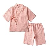 hibote 春夏 浴衣 甚平 子供服 着物 お祭り パジャマ 男女兼用 七五三 上下セット 夏祭り 花火大会 ピンク 120cm